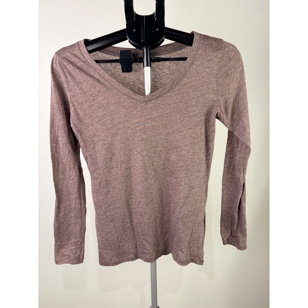 Active Basic Womens V-Neck Long Sleeve Top Mauve Brown Heathered 8698 Size L